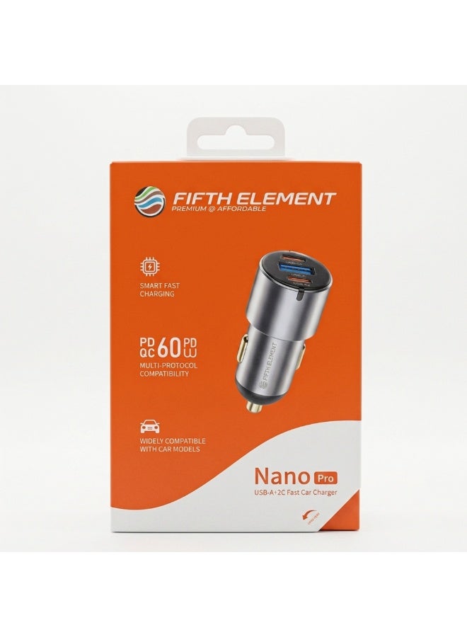 FIFTH ELEMENT IGNITE Nano Pro 60W Dual-Port USB-C Car Charger with PD3.0, QC3.0 & Multi-Protocol Fast Charging – Grey - Image 4