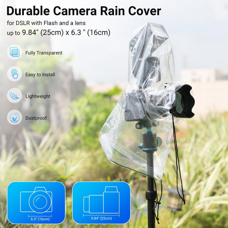 Kiorafoto 2 Pack Camera Rain Cover with Flash Clear Dust Proof Sleeve Protection for Canon EOS 4000D 1200D 90D 80D 77D 70D 5D 6D 7D Mark II R10 R7 R5 R6 Rp R Rebel T8i T7i T7 T6i SL3 SX70 SX60 HS - Image 2