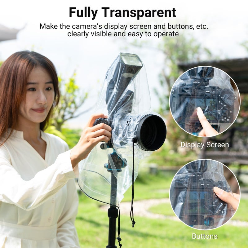 Kiorafoto 2 Pack Camera Rain Cover with Flash Clear Dust Proof Sleeve Protection for Canon EOS 4000D 1200D 90D 80D 77D 70D 5D 6D 7D Mark II R10 R7 R5 R6 Rp R Rebel T8i T7i T7 T6i SL3 SX70 SX60 HS - Image 4