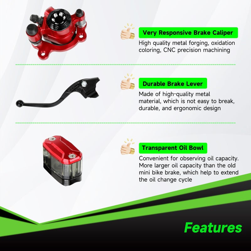 XIKOBY Upgraded Mini Bike Hydraulic Brake Kit Compatible with Baja Doodle Bug DB30 Blitz Dirt Bug Racer Predator 79cc 97cc 212cc 2.8hp 3.0hp Engine Minibike Parts with Pads (Red) - Image 4