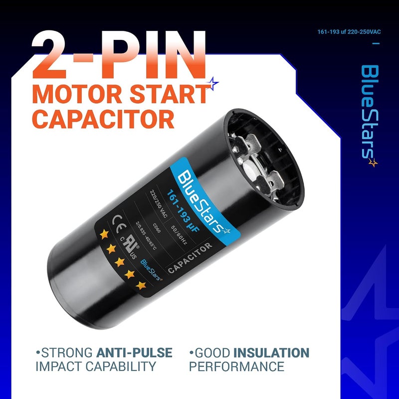 BlueStars Upgraded 161-193 uf MFD 50/60 Hz 220-250 VAC Volt Round Start Capacitor - Universal Fit for Air Conditioners - 1 Pack - Image 4