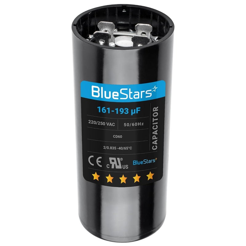 BlueStars Upgraded 161-193 uf MFD 50/60 Hz 220-250 VAC Volt Round Start Capacitor - Universal Fit for Air Conditioners - 1 Pack - Image 1