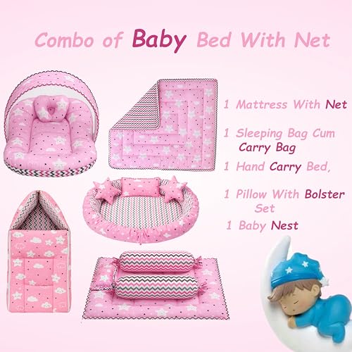 Infantbond New Born Baby Bedding Mosquito Net | Nest | Carry Bed | Carry Bag | Blanket (0-6 Months) (Pink Cloud) - Image 2