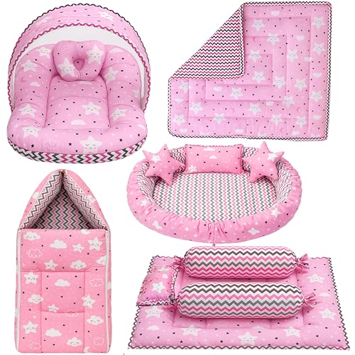 Infantbond New Born Baby Bedding Mosquito Net | Nest | Carry Bed | Carry Bag | Blanket (0-6 Months) (Pink Cloud) - Image 1