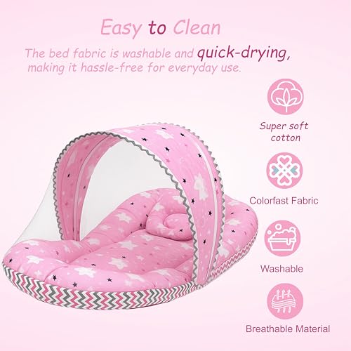 Infantbond New Born Baby Bedding Mosquito Net | Nest | Carry Bed | Carry Bag | Blanket (0-6 Months) (Pink Cloud) - Image 4