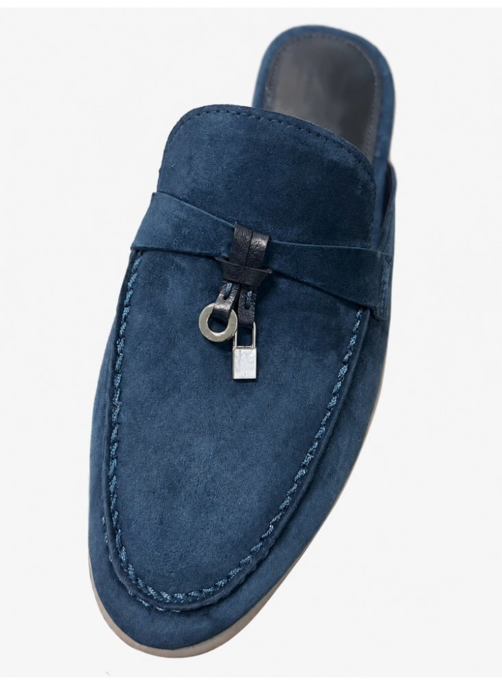 Women Flat Heel Fashion Design Mule Slides, Suede Loafers Genuine Leather Outdoor Slippers Flats Large Size 42 - Image 2