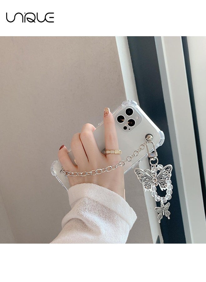 Unique - For iPhone 16 Pro Phone Case - Metal Butterfly with Bracelet Lanyard - Clear Phone Case - Sleek and Simple Phone Case - TPU Drop Protection - Image 1