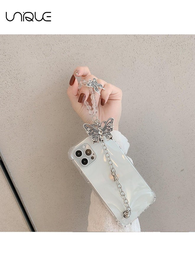 Unique - For iPhone 16 Pro Phone Case - Metal Butterfly with Bracelet Lanyard - Clear Phone Case - Sleek and Simple Phone Case - TPU Drop Protection - Image 1