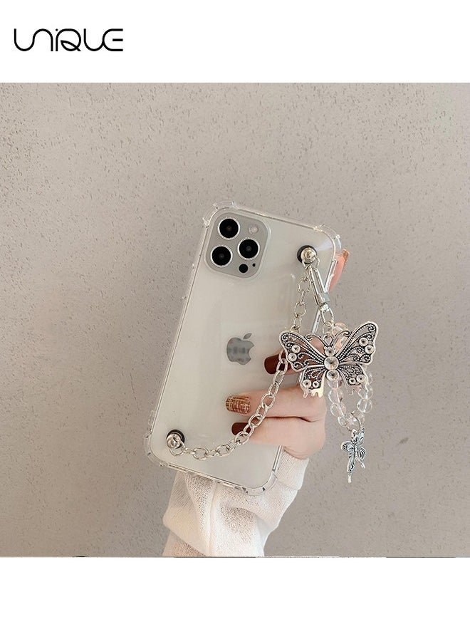 Unique - For iPhone 16 Pro Phone Case - Metal Butterfly with Bracelet Lanyard - Clear Phone Case - Sleek and Simple Phone Case - TPU Drop Protection - Image 1