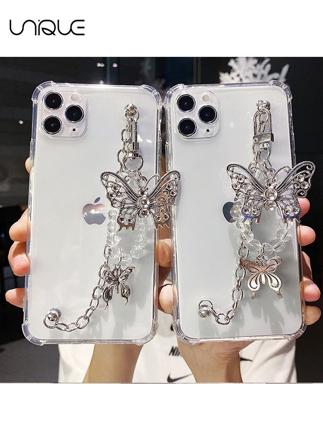 Unique - For iPhone 16 Pro Phone Case - Metal Butterfly with Bracelet Lanyard - Clear Phone Case - Sleek and Simple Phone Case - TPU Drop Protection - Image 1