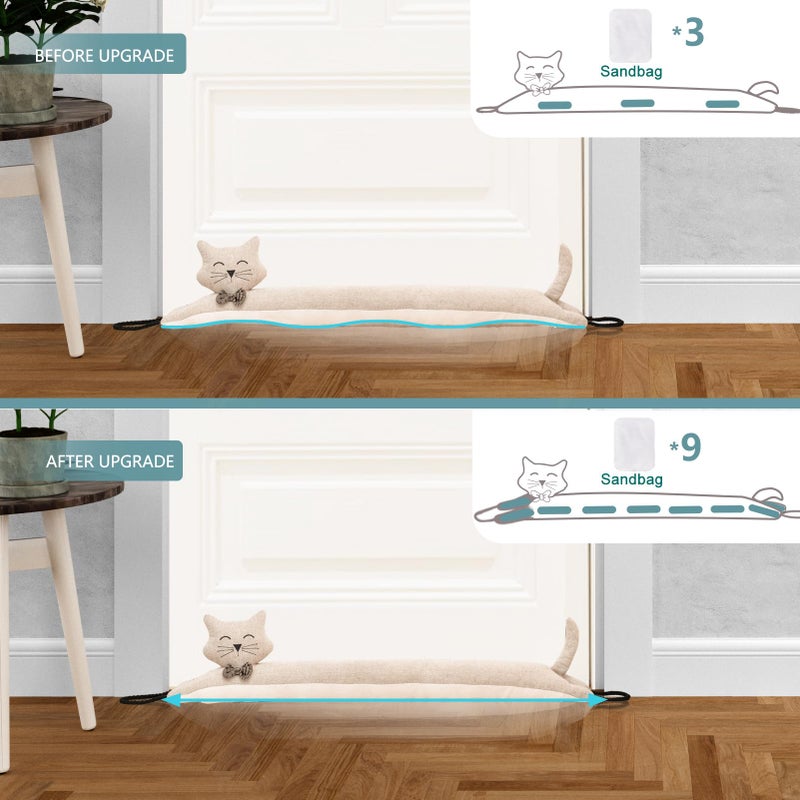 Marwood Under Door Draft Stopper Decorative Wind Stopper 48 inch for Door & Window, Weighted Animal Air Draft Stopper Snake Noise Blocker for Bottom of Door with Hanging Loops - Khaki Cat - Image 3