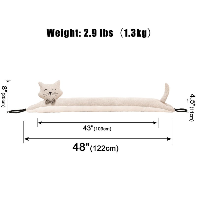 Marwood Under Door Draft Stopper Decorative Wind Stopper 48 inch for Door & Window, Weighted Animal Air Draft Stopper Snake Noise Blocker for Bottom of Door with Hanging Loops - Khaki Cat - Image 2