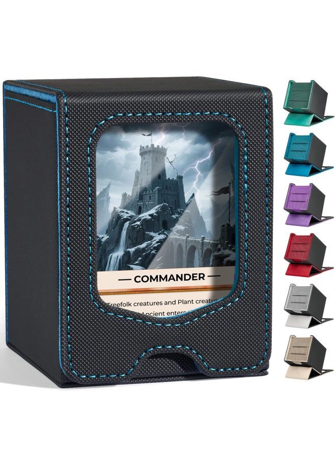 Fabmaker Deck Box for MTG Commander, (patent Pending)Magnetic Trading Card Storage Box with Commander Display, Fits 100 Double-Sleeved Cards, Card Box Compatible for Magic the Gathering, TCG, CCG,Blue - Image 1