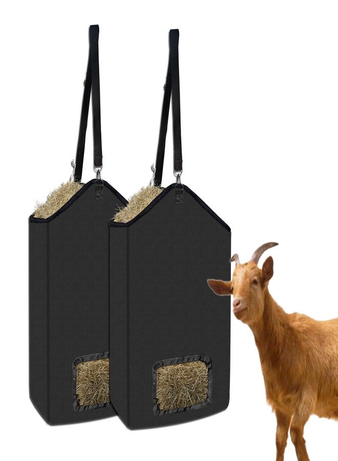 Runfider 2 Pcs Hanging Hay Feeder Bag Goat Feeder Tote 19.7x17.7x6 Inch Premium Oxford Cloth with Metal Ring & Adjustable Strap Slow Feed Hay Net for Horses Goats Rabbits Cows Sheep Donkeys Cows - Image 1