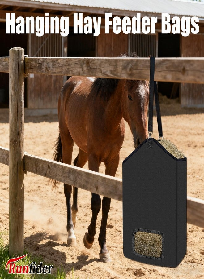 Runfider 2 Pcs Hanging Hay Feeder Bag Goat Feeder Tote 19.7x17.7x6 Inch Premium Oxford Cloth with Metal Ring & Adjustable Strap Slow Feed Hay Net for Horses Goats Rabbits Cows Sheep Donkeys Cows - Image 2