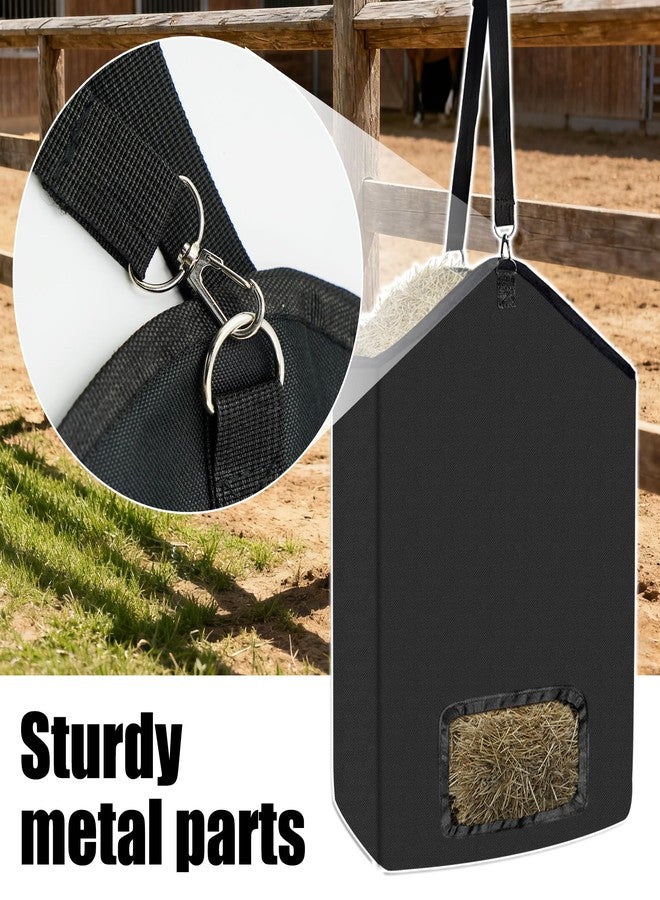 Runfider 2 Pcs Hanging Hay Feeder Bag Goat Feeder Tote 19.7x17.7x6 Inch Premium Oxford Cloth with Metal Ring & Adjustable Strap Slow Feed Hay Net for Horses Goats Rabbits Cows Sheep Donkeys Cows - Image 3