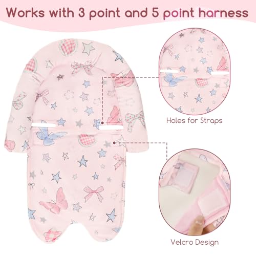 GFU Baby Car Seat Head Support for Newborn, 2 in 1 Infant Car Seat Head Body Support with Strap Pads, Soft Stroller Cushion Pillow Insert for Girls, Fits for Stroller, Swing, Pink Stars - Image 5
