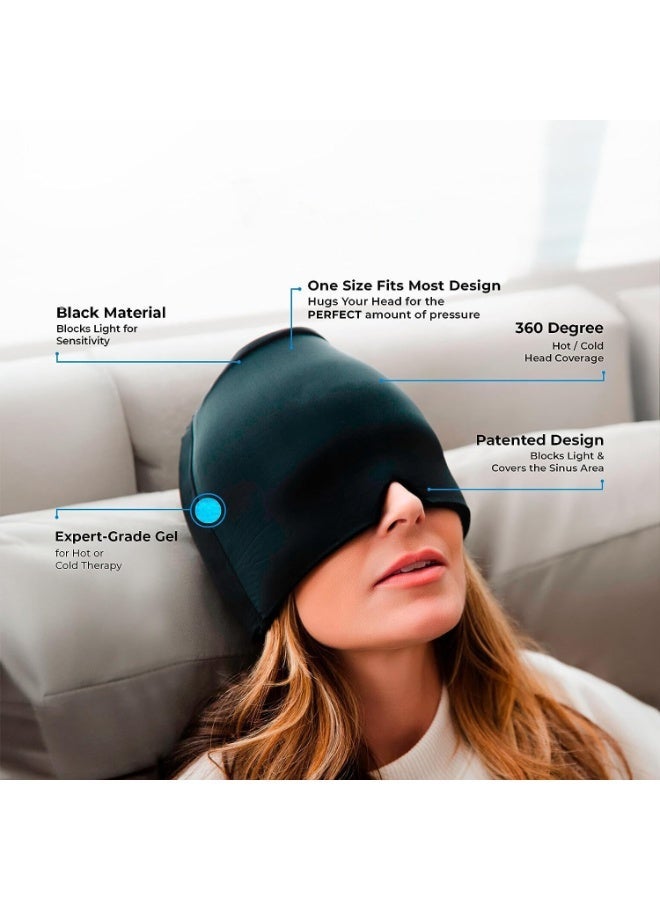 Gel Ice Relief Mask Pack for Headache Cold and Hot Therapy Face Eye Neck and Head Hat Cap for Migraine pain, Chronic Migraine,Puffy Eyes, Tension, Sinus and Stress Reliefing,Migraine Relief Cap, Single-Sided Gel Ice Hot Head Wrap(Black) - Image 4