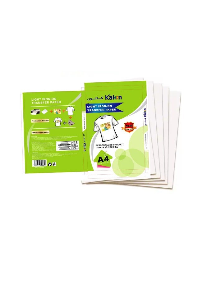 Kalon A4 Light Iron-On Transfer Paper  50 Sheets for T-shirt Fabrics Printable heat transfer Inkjet Printer  - Image 1