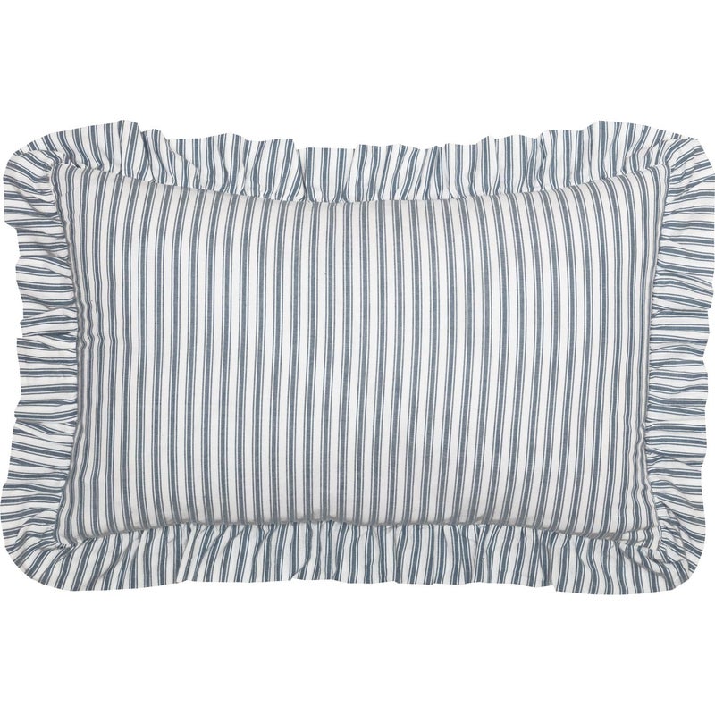 VHC Brands Sawyer Mill Ticking Striped Cotton Farmhouse Pillow 22x14 Filled Bedding Accessory, 14x22, Blue Denim - Image 1