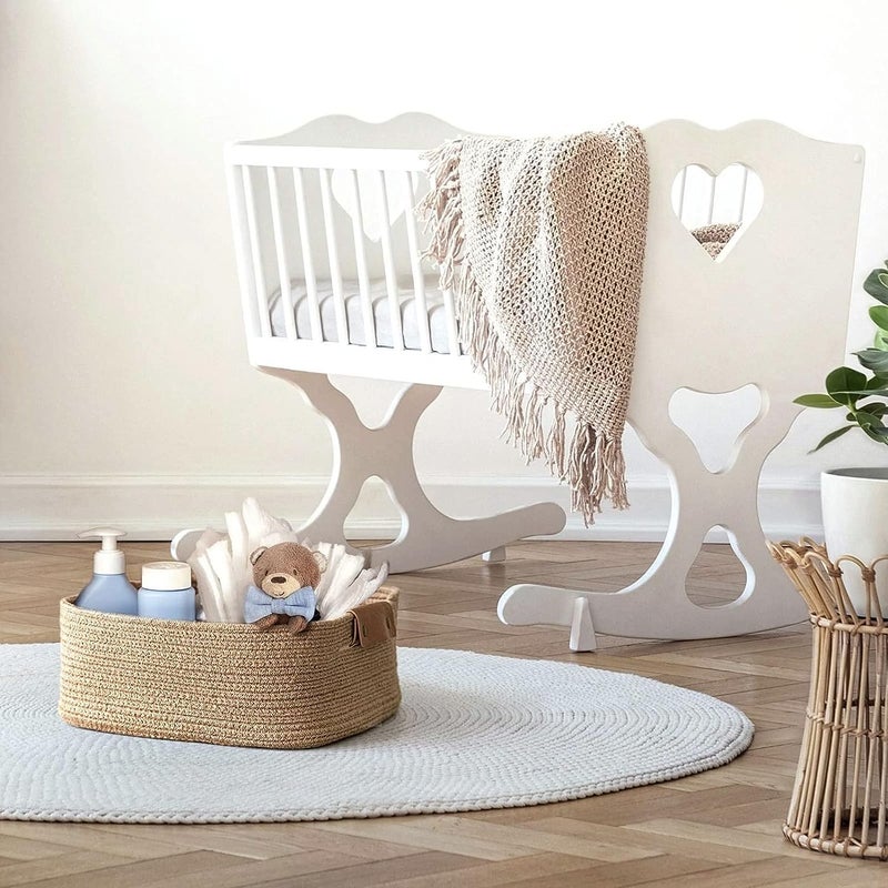 DOLCE CASA DOLCE CASA Cotton Woven Basket With Handles For Shelves Toys Book Cloth Basket For organizing Nursery Cube Bin Decorative Storage Organizer For Living Room Bathroom BEIGE  - Image 3