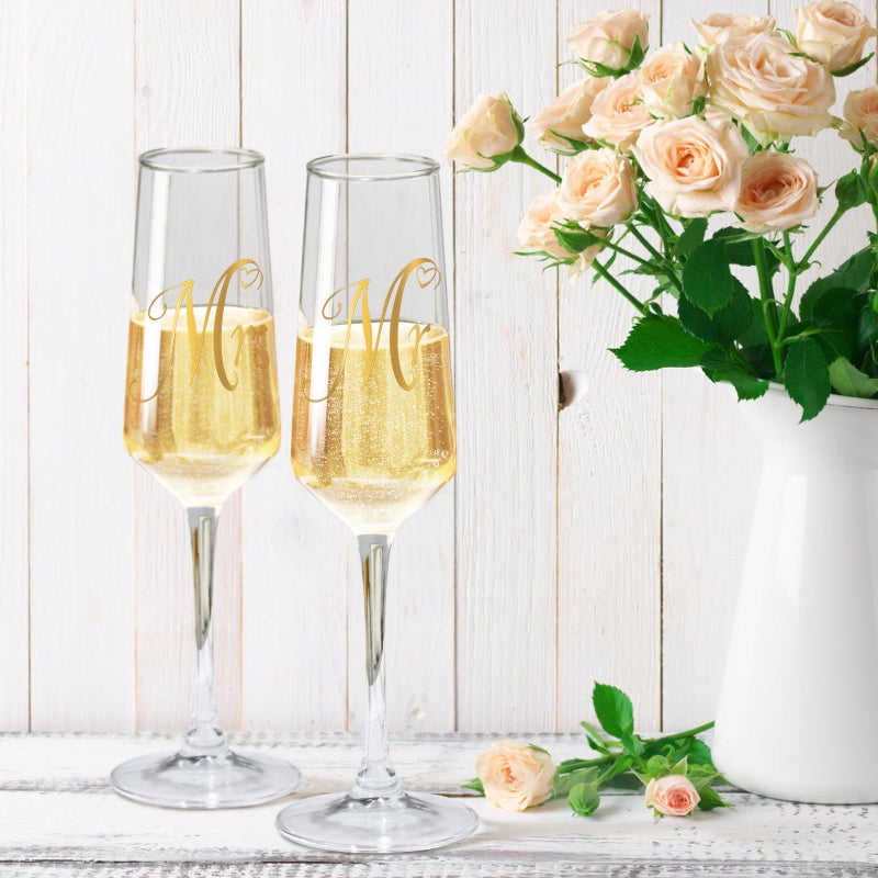 Haoxishui Mr and Mrs Champagne Flutes Set of 2, Elegant Crystal Engagement Gifts for Couples, Bridal Shower Gifts, Lead-Free Champagne Glass 8.5oz/250ml - Image 4