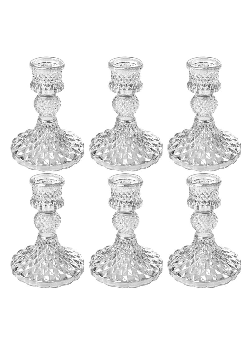 general 6 Pack Candlestick Holders Set, 4" Taper Candle Stand, Clear Glass Candle Holders for Wedding, Festival, Party, Windowsill & Elegant Dinner Party Decor - Image 1