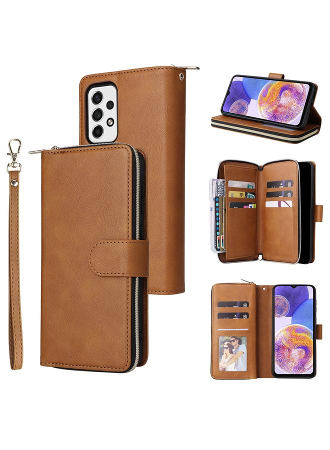 اس-توب جراب لهاتف Samsung Galaxy A23 9 فتحات للبطاقات وحقيبة محفظة بسحاب وحافظة هاتف جلدية - Image 1