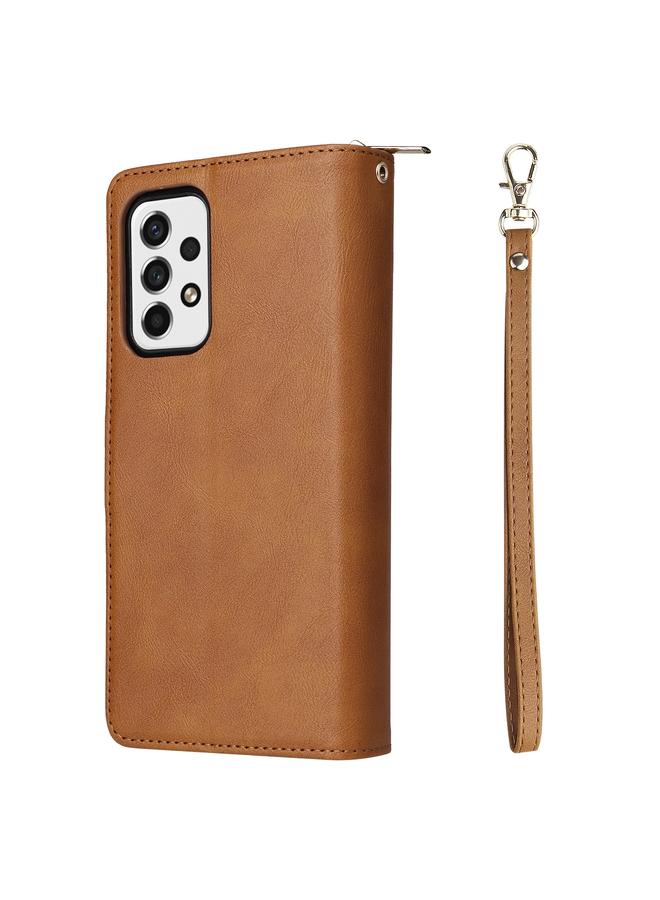 اس-توب جراب لهاتف Samsung Galaxy A23 9 فتحات للبطاقات وحقيبة محفظة بسحاب وحافظة هاتف جلدية - Image 3