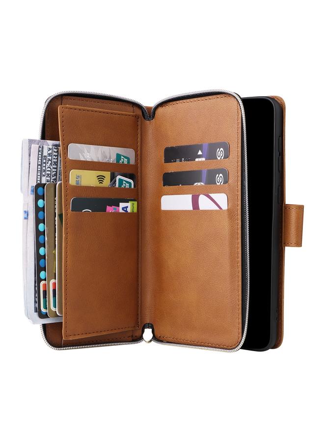 اس-توب جراب لهاتف Samsung Galaxy A23 9 فتحات للبطاقات وحقيبة محفظة بسحاب وحافظة هاتف جلدية - Image 5