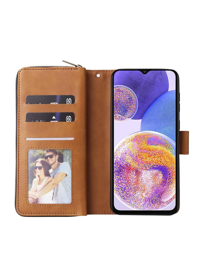 اس-توب جراب لهاتف Samsung Galaxy A23 9 فتحات للبطاقات وحقيبة محفظة بسحاب وحافظة هاتف جلدية - Image 4