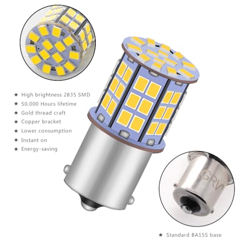 GRV Ba15s 1156 1141 LED Bulb 4W 56-2835SMD Super Bright AC/DC12V-24V 40W Halogen Replacement for RV Trailer Camper Motorhome Interior Lights Warm White Pack of 6 - Image 2