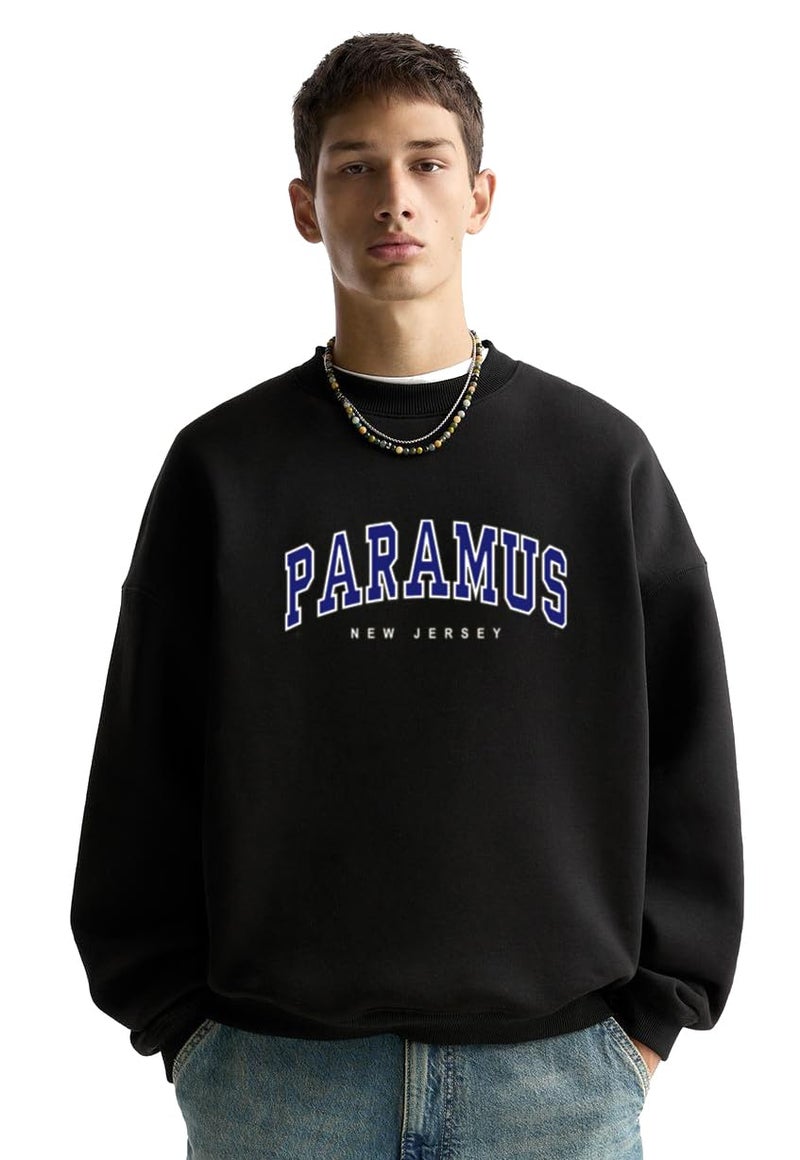 THALASI Black Graphic Paramics Printed Winter Sweatshirts for Men - Cotton Korean Stylish Sweatshirts for Mens & Branded Printed Jumper Winter Wear Sweatshirt - Stylish Sweatshirts for Man - Image 1