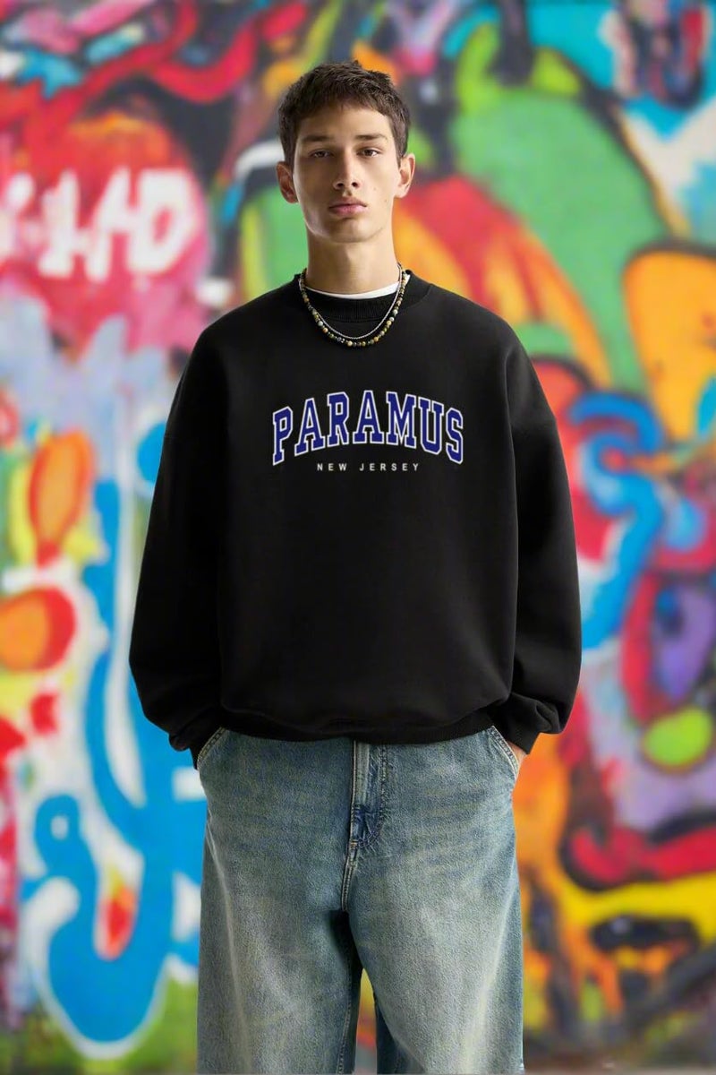 THALASI Black Graphic Paramics Printed Winter Sweatshirts for Men - Cotton Korean Stylish Sweatshirts for Mens & Branded Printed Jumper Winter Wear Sweatshirt - Stylish Sweatshirts for Man - Image 5