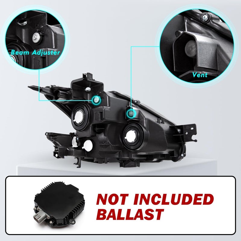 TUSDAR Headlights Assembly for 2009-2014 Nissan Maxima - Black Housing with Clear Reflector - Image 3