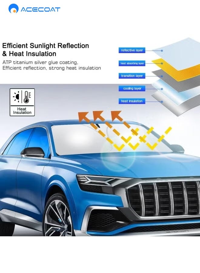 ACECOAT Foldable Windshield Sun Shade For Car | UV & Heat Reflective Sunshade With Storage Pouch | Keeps Interior Cool | Fits Most Sedans, SUVs & Trucks - Image 3