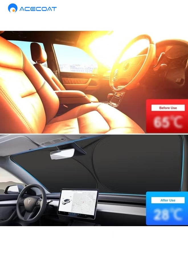 ACECOAT Foldable Windshield Sun Shade For Car | UV & Heat Reflective Sunshade With Storage Pouch | Keeps Interior Cool | Fits Most Sedans, SUVs & Trucks - Image 2