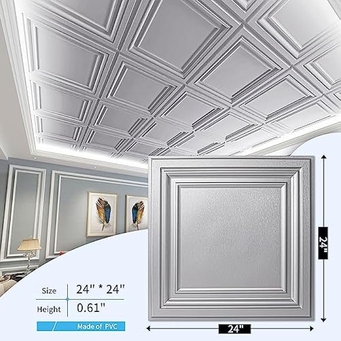 PVC CEILING TILES, 2'X2' PLASTIC SHEET IN ARGENT SILVER (12-PACK) - Image 3