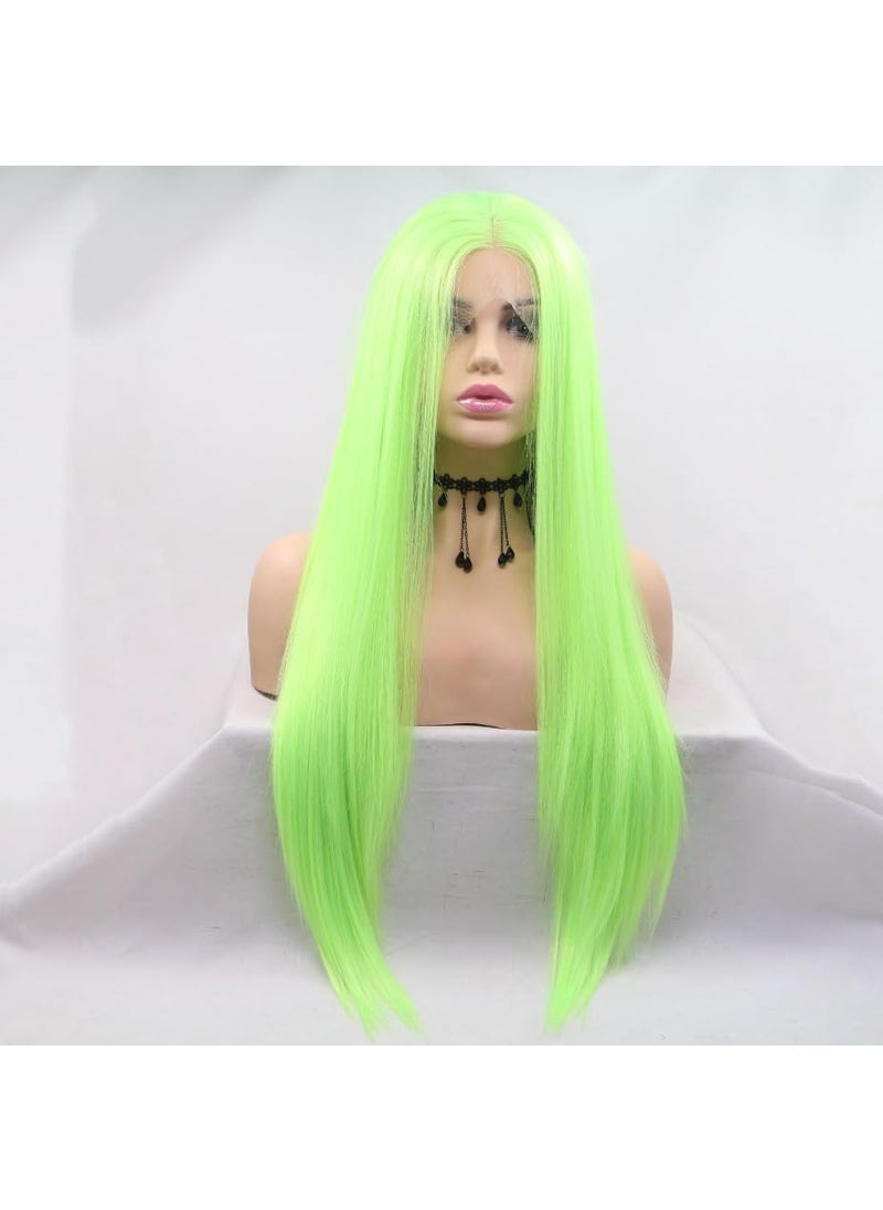 Xiweiya xiweiya Long Neon Green Lace Front Wig Fluorescence Green Yellow Synthetic Lace Front Wigs Straight Neon Natural Hairline Wig Heat Resistant Fiber 180 Density Wig for Women Drag Queen Cosplay 24inch 
