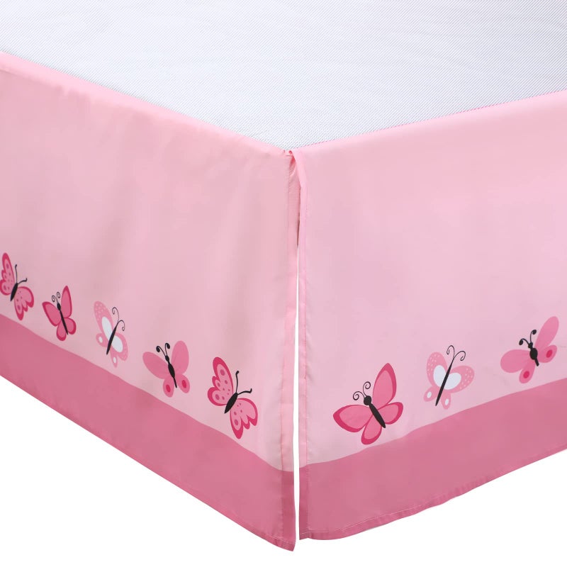 Tudomro 3 Pieces Butterfly Nursery Crib Bedding Set for Girls, Standard Size Bedding Sets with Comforter Fitted Sheet Crib Skirt(Pink) - Image 4