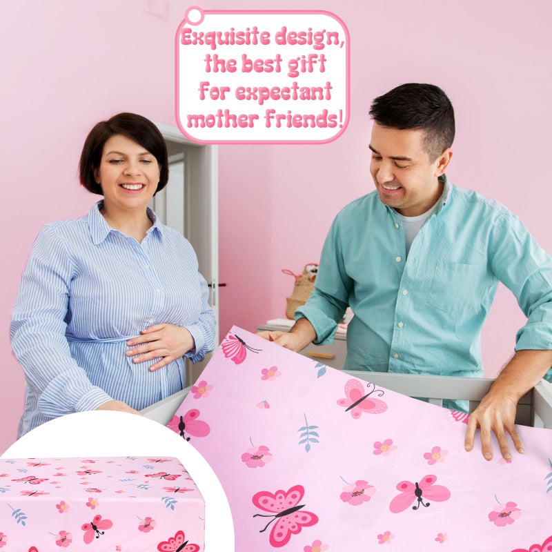 Tudomro 3 Pieces Butterfly Nursery Crib Bedding Set for Girls, Standard Size Bedding Sets with Comforter Fitted Sheet Crib Skirt(Pink) - Image 5