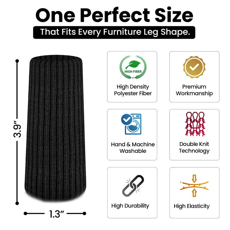 IAMZAY 16/24/32 Pcs Black Chair Leg Socks â€“ Premium Furniture Protectors for Hardwood Floors, Non-Slip & High Elastic Fit, Easy-to-Install Bar Stool Covers & Floor Pads - Image 3