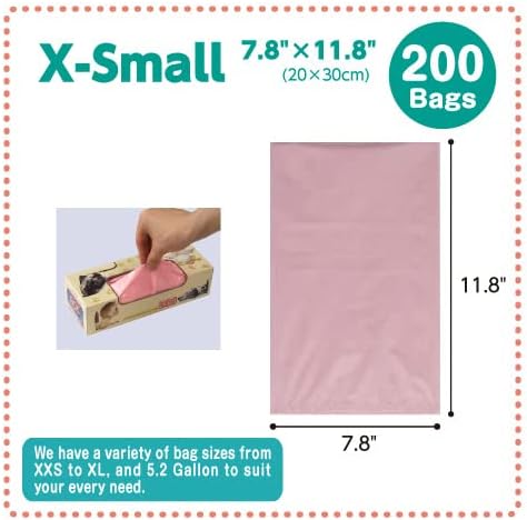 BOS أكياس BOS المدهشة لإغلاق الروائح القابلة للتصرف للحفاضات الأطفال، نفايات الحيوانات الأليفة أو أي منتج صحي للتخلص منه، متينة وغير معطرة، الحجم XS، اللون وردي، 200 قطعة، عبوة من 2، 400 كيس - Image 2