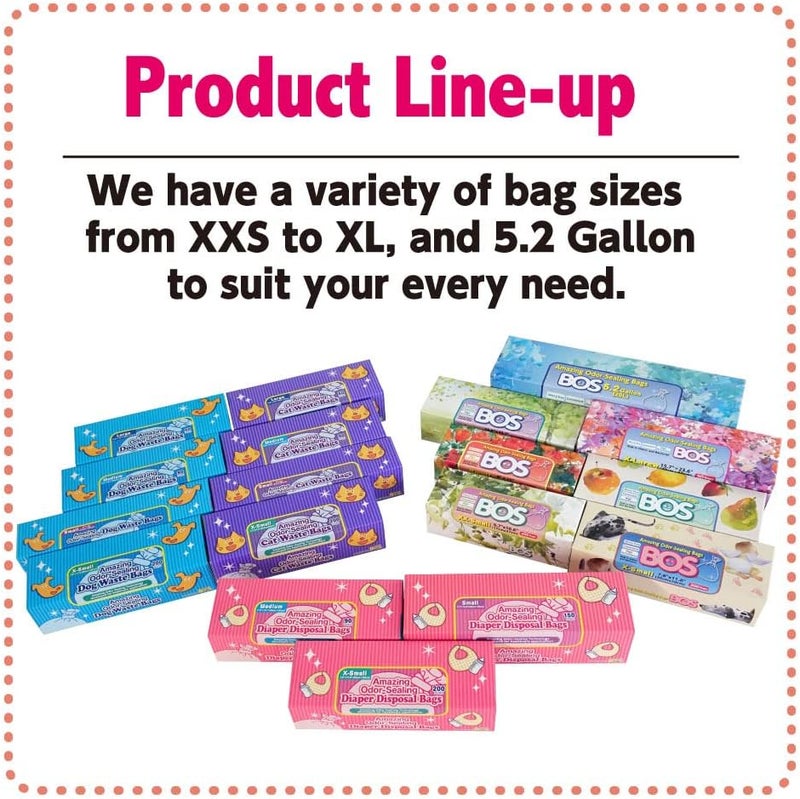 BOS أكياس BOS المدهشة لإغلاق الروائح القابلة للتصرف للحفاضات الأطفال، نفايات الحيوانات الأليفة أو أي منتج صحي للتخلص منه، متينة وغير معطرة، الحجم XS، اللون وردي، 200 قطعة، عبوة من 2، 400 كيس - Image 5