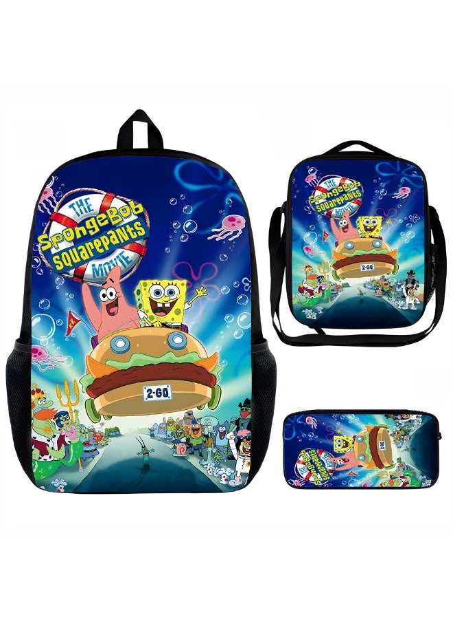 سبونج بوب سكوير بانتس سبونجبوب سكوير على ظهره مقلمة حقيبة الغداء ثلاث قطع دعوى الرجال والنساء الترفيه الرياضة حقيبة السفر طالب حقيبة المدرسة - Image 1