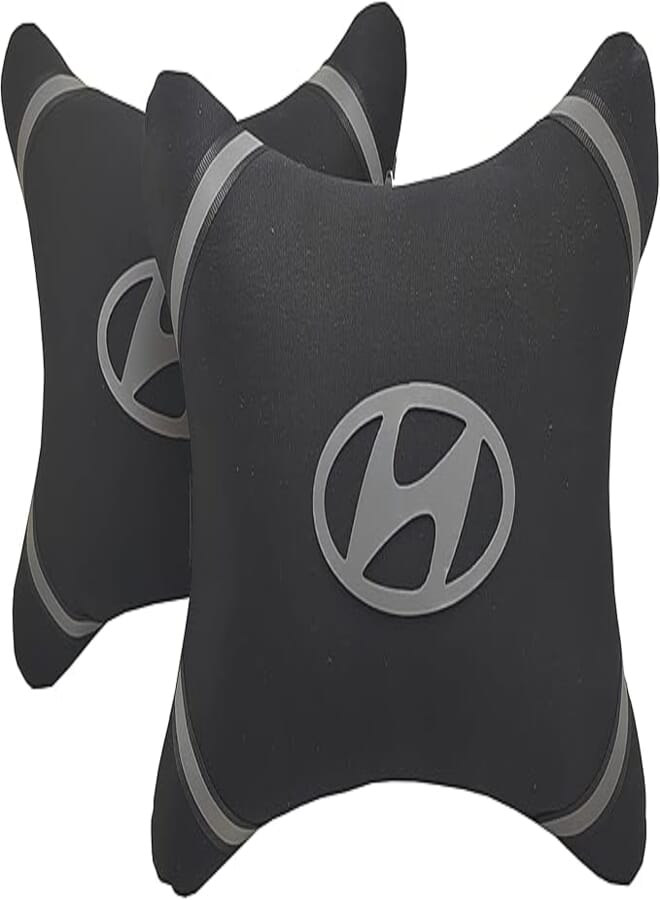 KaberTrade Car Seat Headrest Set Fiber Padded Cushion Comfortable and Premium Quality Materials Reflective Raised Logo - Hue??Neday - Black - 2 Piece - KaberTrade