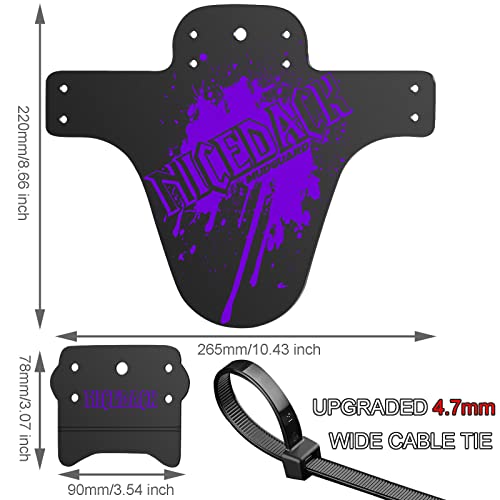NICEDACK Bike Fender, 2PCS MTB Mud Guard Front and Rear Compatible Bicycle Mud Guard Set Downhill Mountain Bike Mudguard Fits 650B 20" 26" 27.5" 29 inch and Fat Bicycle (A-Purple) - Image 3