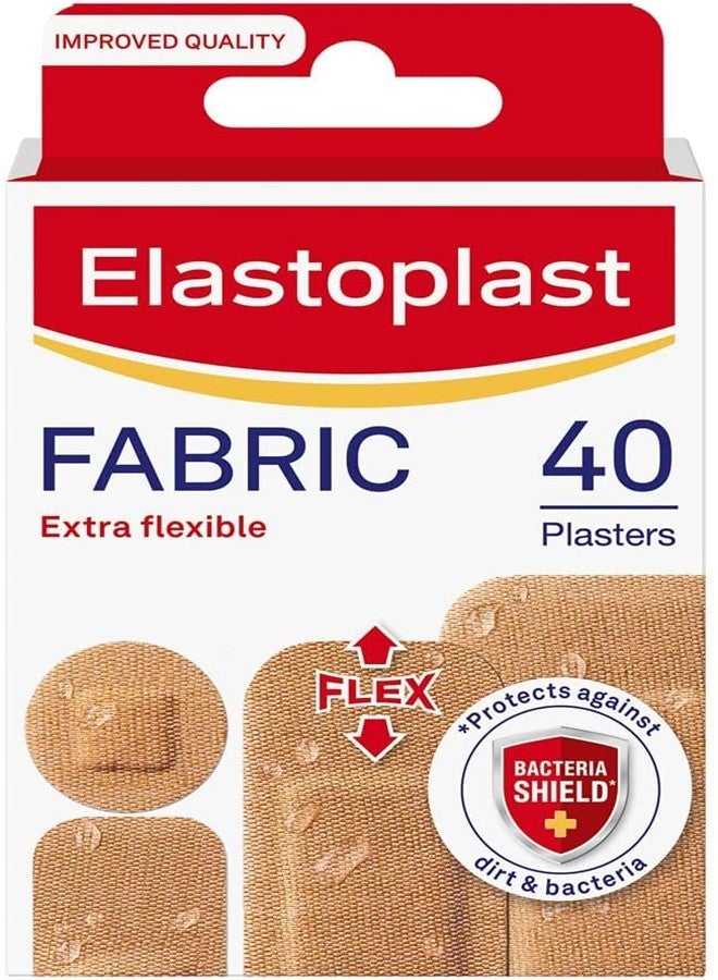 Elastoplast Extra Flexible Fabric Plaster Strips (40 Pieces - Breathable, Large Plasters - Image 1