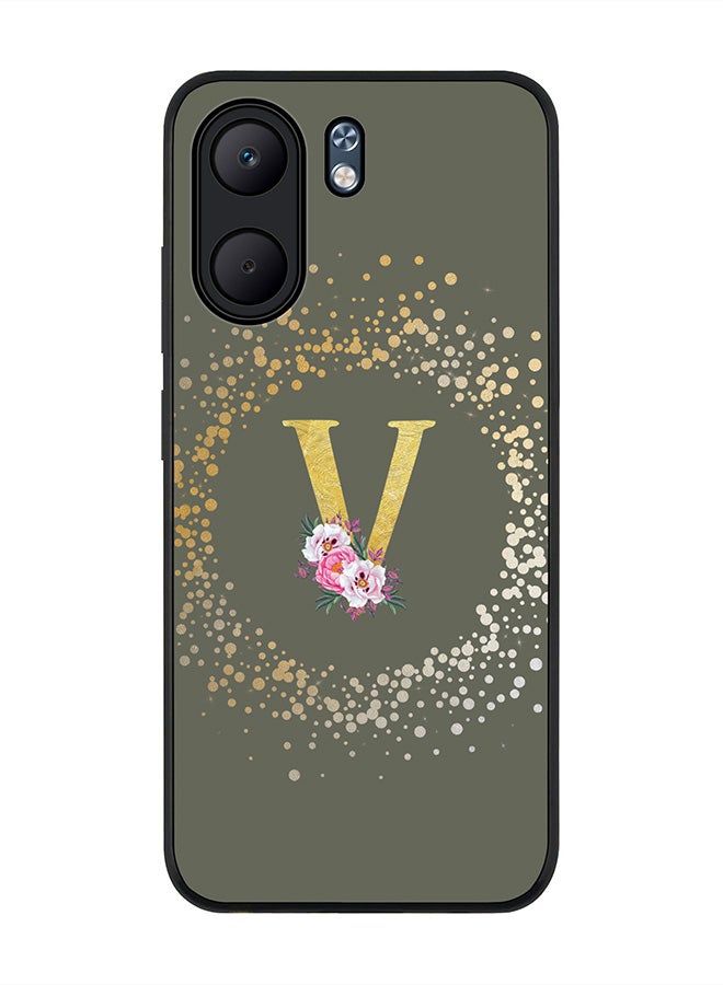 Stylizedd For Oppo A5x 5G / A5x 4G Case,Slim fit Camera Protection, Shockproof Thin Phone cover  - Custom Monogram Floral - V  (Olive Green )