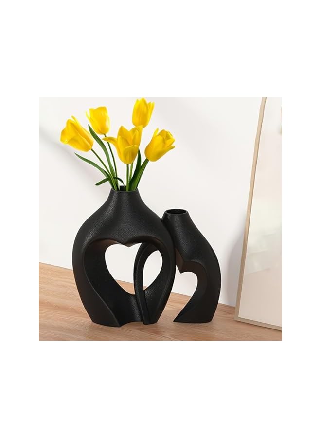 The Bros Black Vases for Decor, Heart Shaped Ceramic Vase Set of 2, Nordic Heart Shaped Vases, Minimalist Decorative Vase for Table Centerpiece Wedding Dining Living Room Office House Decoration (003) - Image 4